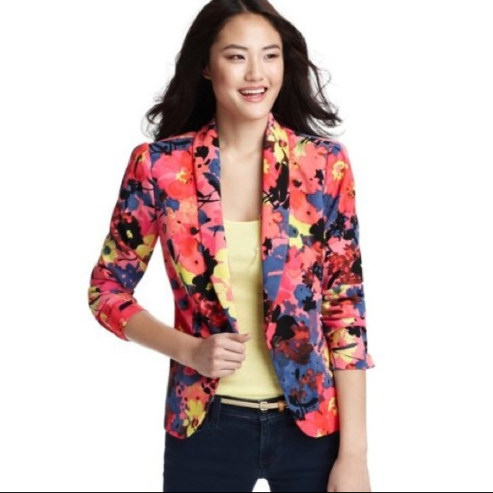 LOFT Floral Blazer in Multicolor (Coral, Blue, Yellow)